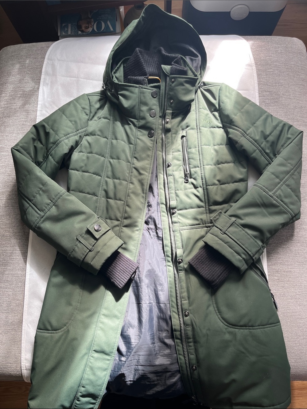 LOLË:  Green Quilted Hooded Winter Coat